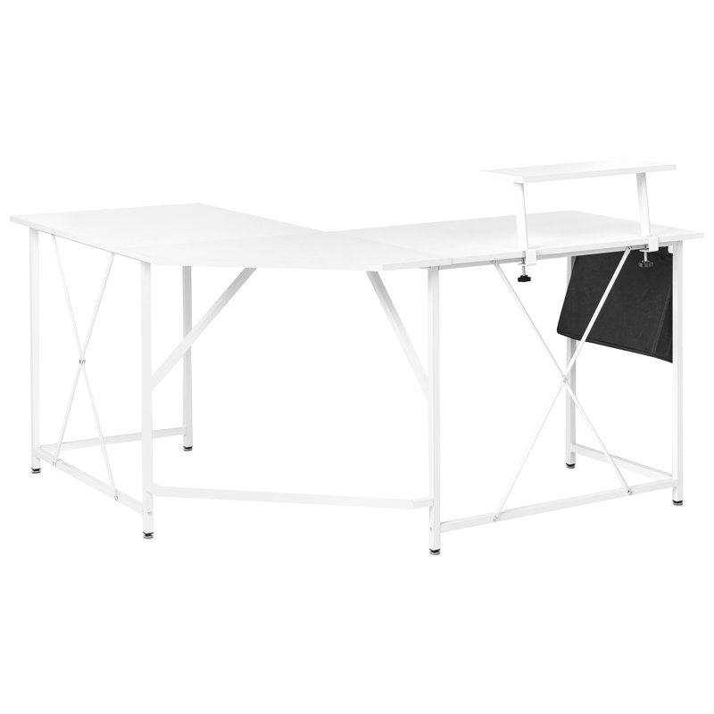 L-Shaped Metal Base Computer Desk, White