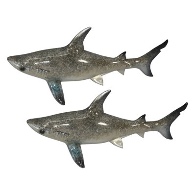 "2-PC Set" ICE ARMOR 8.25"W Shark Figurine Figurine Statue Ornament Home/Room Decor and Perfect Gift Ideas for House Warming, Holidays and Birthdays Great Collectible Addition