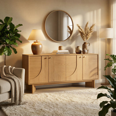 Corrigan Studio Malyun 63" Wide USA Oak Modern Sideboard Oak Storage Cabinet and Buffet Console