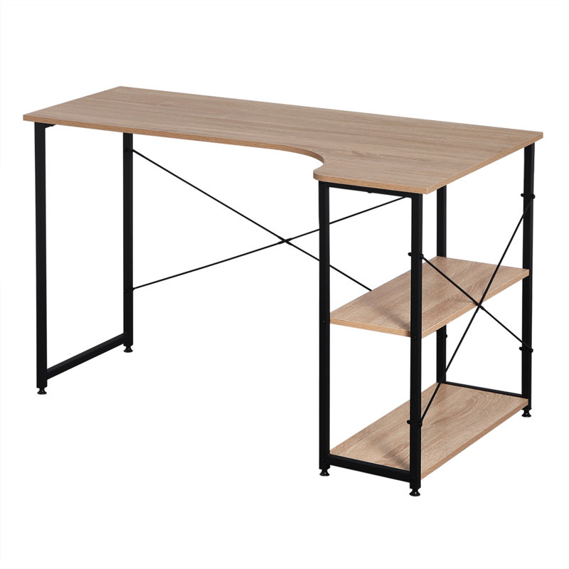 Glynis L-Shaped Steel Computer Desk, Light Woodlook