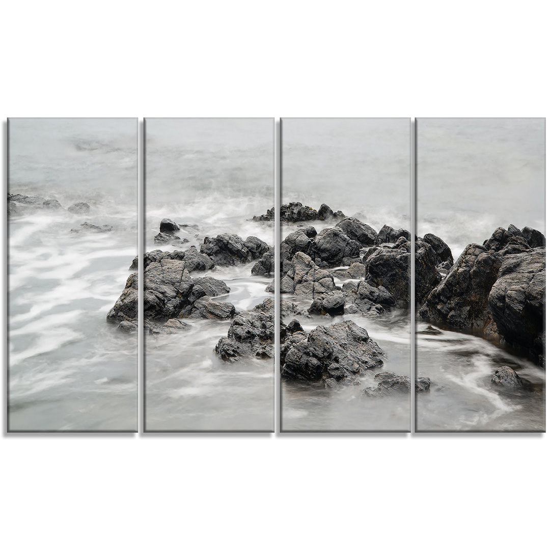 " Black And White Rocky Coastline " 4 - Pieces Design Art