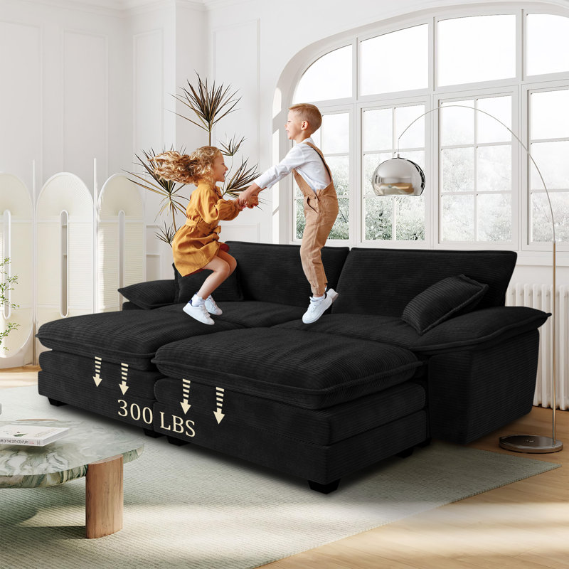 Canapé modulaire 80,5 pouces avec repose-pieds modulaire avec repose-pieds Cloud, Noir