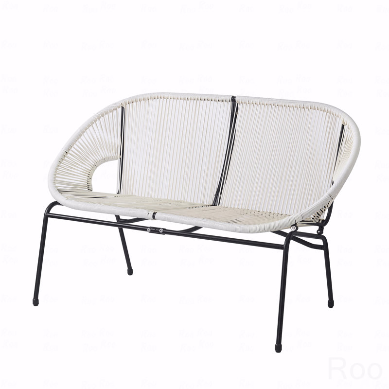 Causeuse d'extérieur moderne en rotin avec armature en fer thermolaqué, Blanc