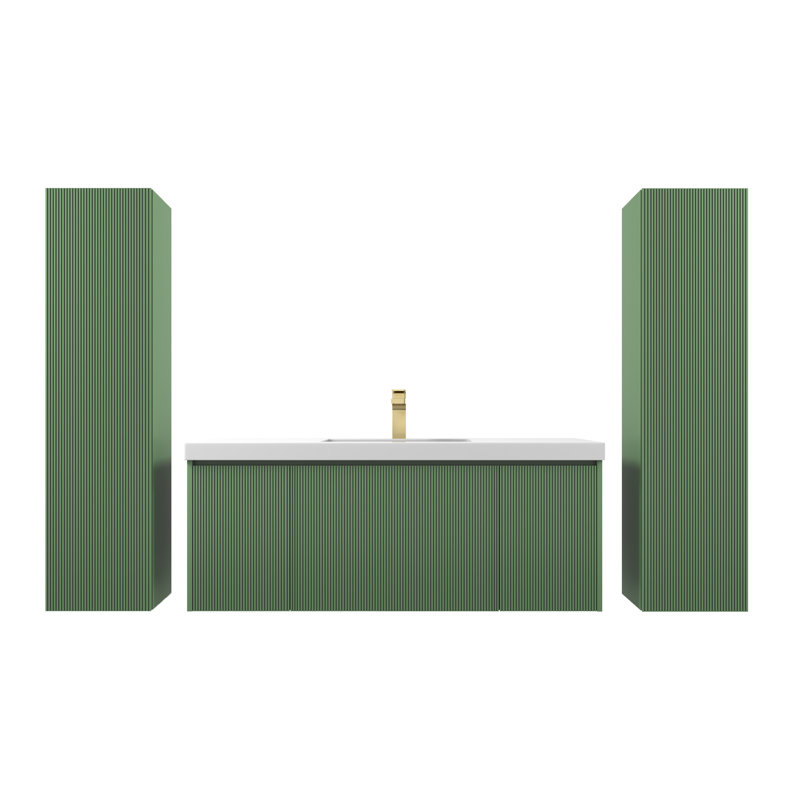 Meuble-lavabo mural de 48 po avec lavabo simple en acrylique et 2 armoires latérales Bejhorn, Vert aventurine
