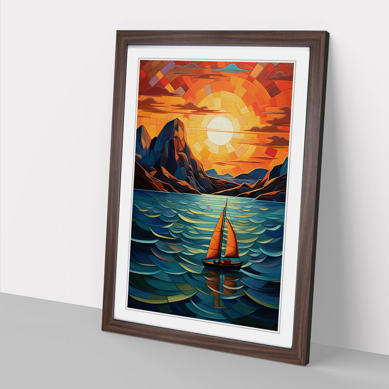 Seascape Orphism - Single Picture Frame Print on Wood, Walnut Framed, 64cm H x 46cm W x 2cm D