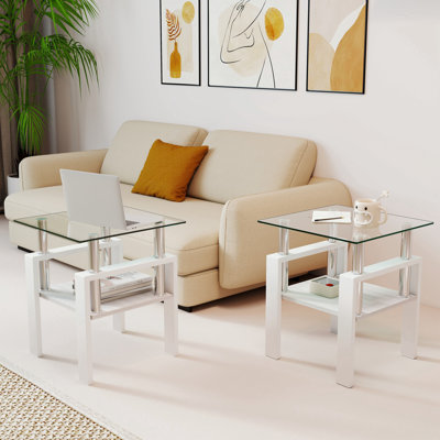 Ensemble de 2 tables basses gigognes avec plateau en verre