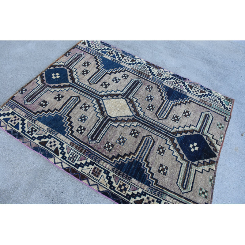 Tapis décoratif en laine à motif géométrique bleu 53,1 x 65,4 pouces