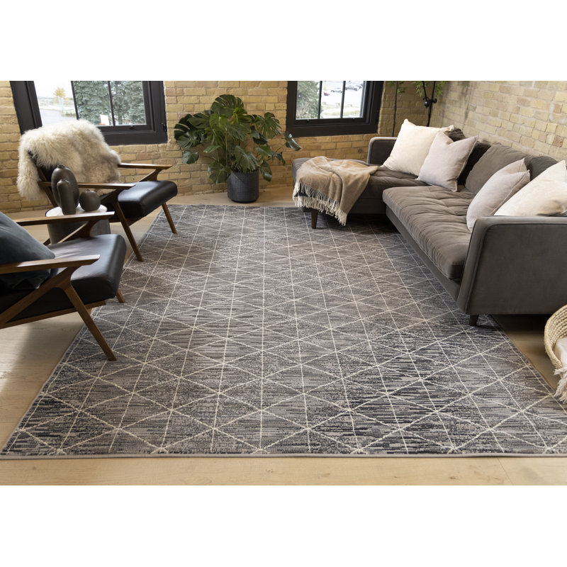 Tapis gris / blanc Bratu, Rectangle 6 pi 7 po x 9 pi 6 po