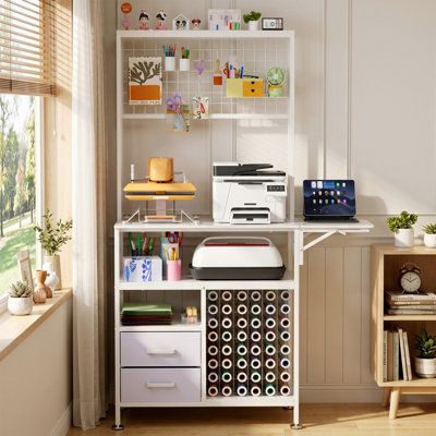 Grande table de presse à chaud pliable avec rangement, panneau perforé et crochets, support de presse à chaleur avec support en vinyle et tiroir, établi en métal pour transfert de sublimation