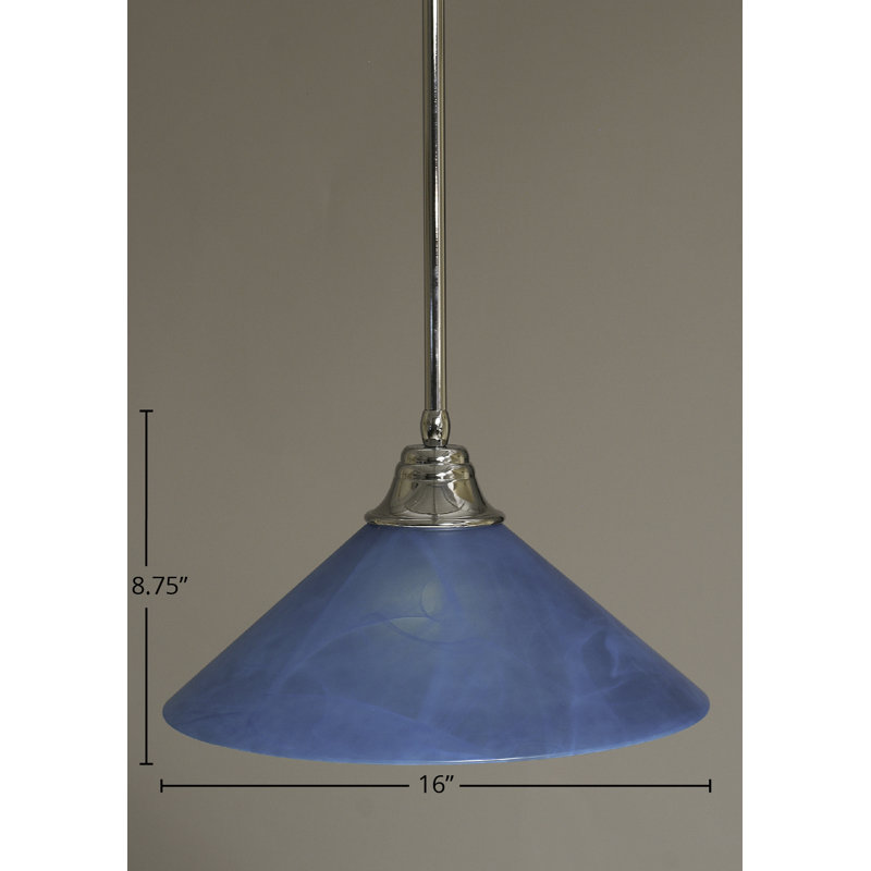 Stem Hung Pendant With Glass, Chrome, 16", Blue Italian Glass