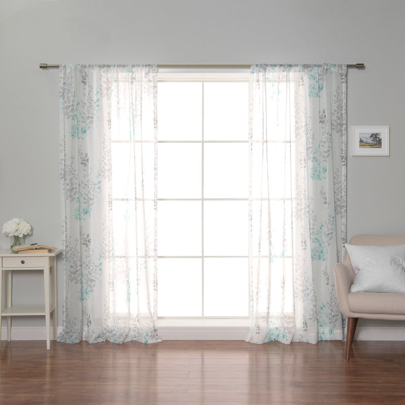 Paire de rideaux transparents avec passe-tringle Aitkens, Bleu sarcelle