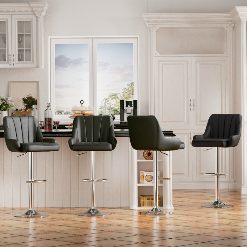 4PCS Adjustable Barstools Swivel PU Counter Height Stools For Pub, Dining Room, Black/Silver