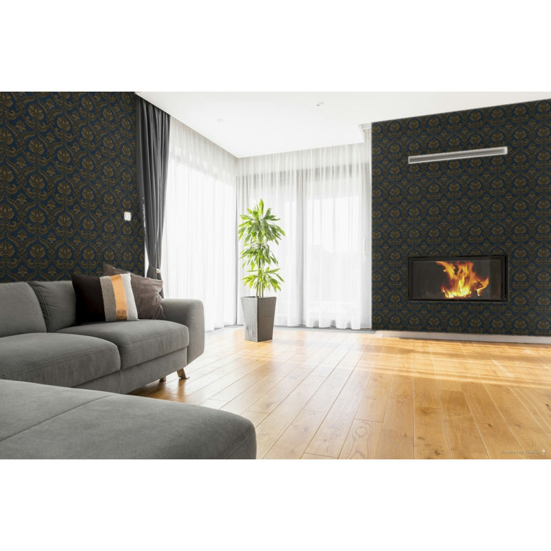 Italian Classics 4 Traditional Damask 3D Embossed Wallpaper Roll, Navy