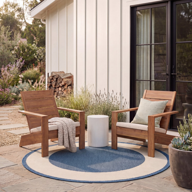 VIlmar Navy/Beige Indoor/Outdoor Area Rug, Round 5'3"