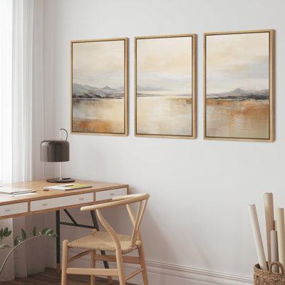 Minimal Landscape " Golden Serenity Peaceful Landscape Illustrations " 3 - Pieces