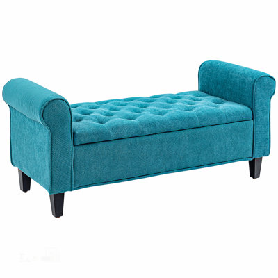 HOMCOM Tufted Storage Ottoman Bench with Rolled Arms and Hidden Storage, Perfect for Living Room and Bedroom by Red Barrel Studio