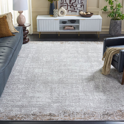 Tapis gris / ivoire en polyester tissé à la machine Servier