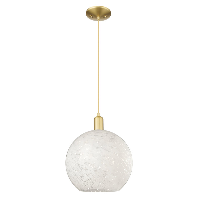 Arcadia - Mouchette blanche - Mini-luminaire suspendu à cordon 1 lumière 12 po, H 14,33 po x l 12 po x P 12 po, Or satiné