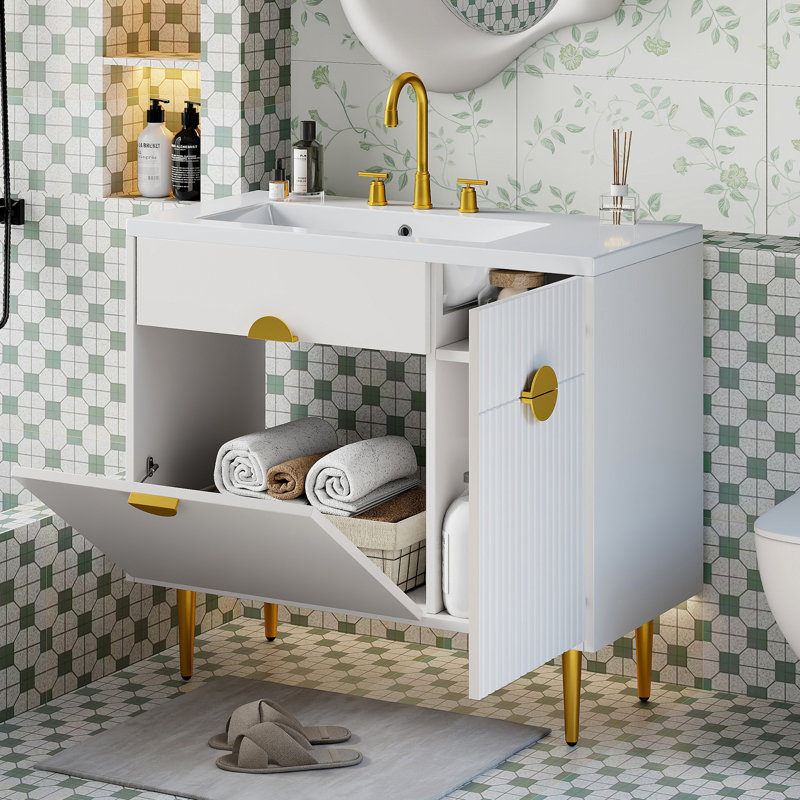 Meuble-lavabo de 36 pouces avec lavabo en résine, design moderne et amplement de rangement pour des salles de bain élégantes