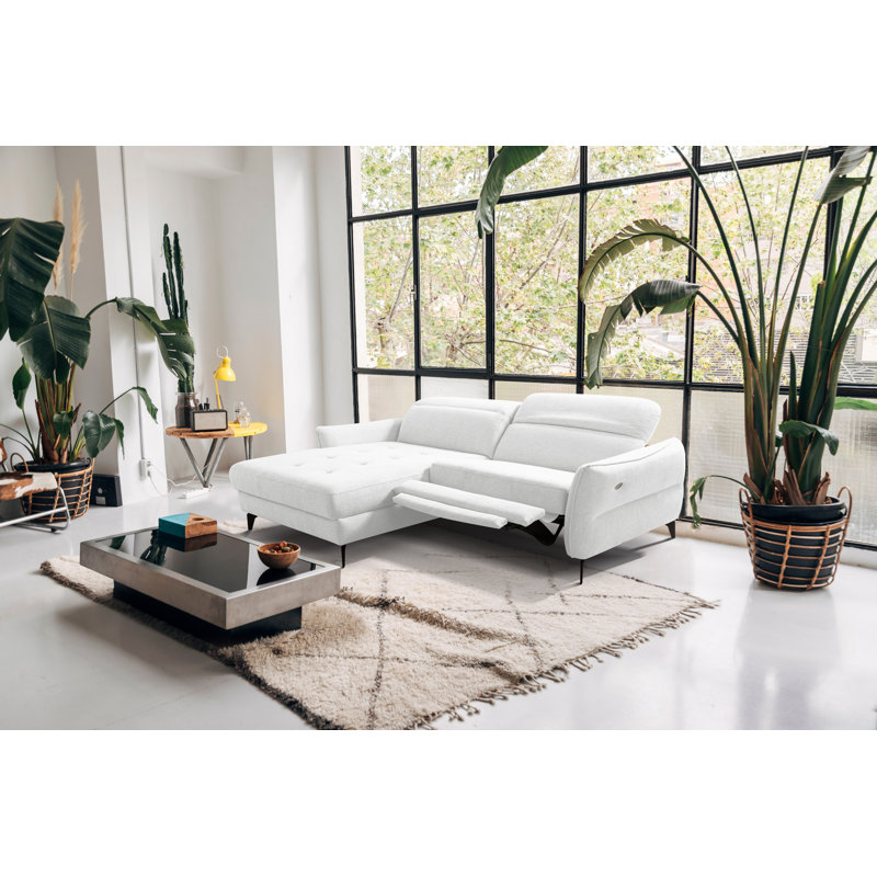 Morpeth Power Reclining Upholstered Corner Sofa in Chenille Fabric with Adjustable Headrests, Left Hand Facing, White