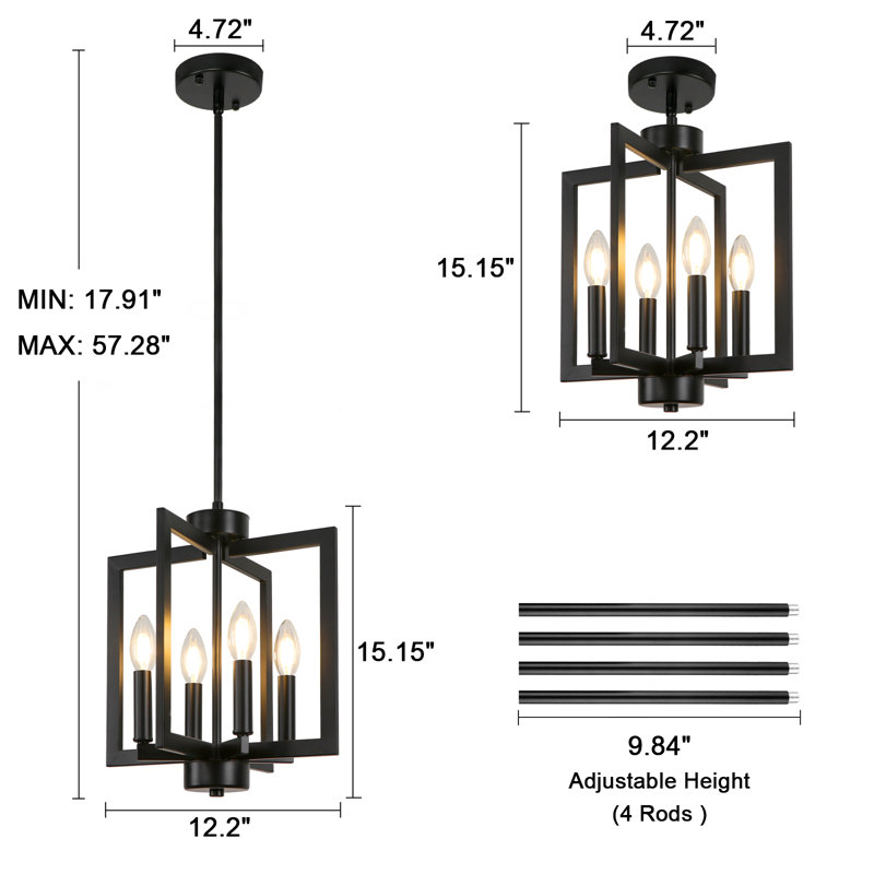 Kandras 4 - Light Dimmable Square / Rectangle Chandelier, Black