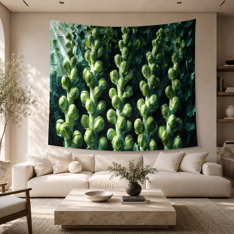 Tapisserie murale légumes choux de Bruxelles, 68 po x 80 po
