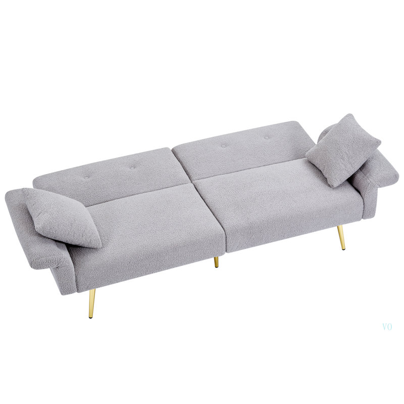 Canapé d'appoint moderne rembourré rembourré avec poche latérale, canapé-lit pliant avec accoudoirs rabattables, dossier réglable et pieds en métal doré pour le salon