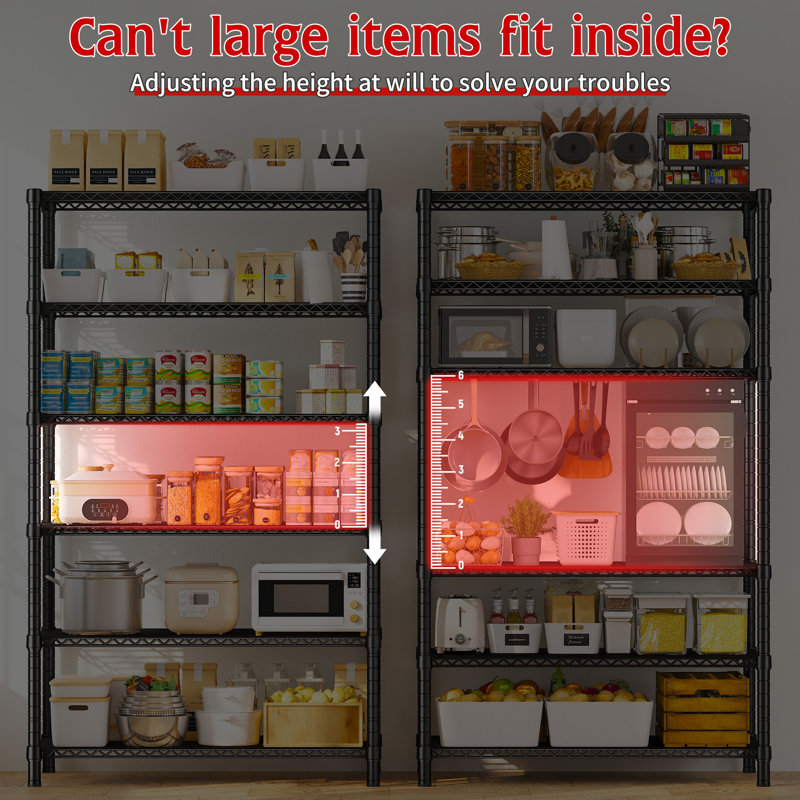 Étagère de rangement à 6 niveaux, étagère de rangement, tablette de cuisine ajustable, H 75 po x l 35 po x P 18 po