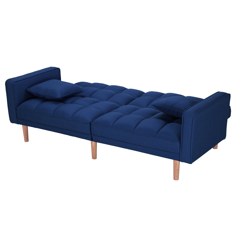 Canapé-lit convertible Speer, Mélange de polyester bleu marine, Brun