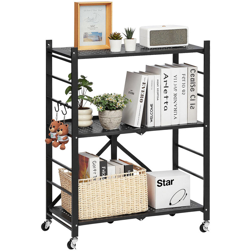 Étagère de rangement pliable à 3 niveaux avec roulettes 28 x 13 x 36 pouces, H 36 po x l 28 po x P 13 po