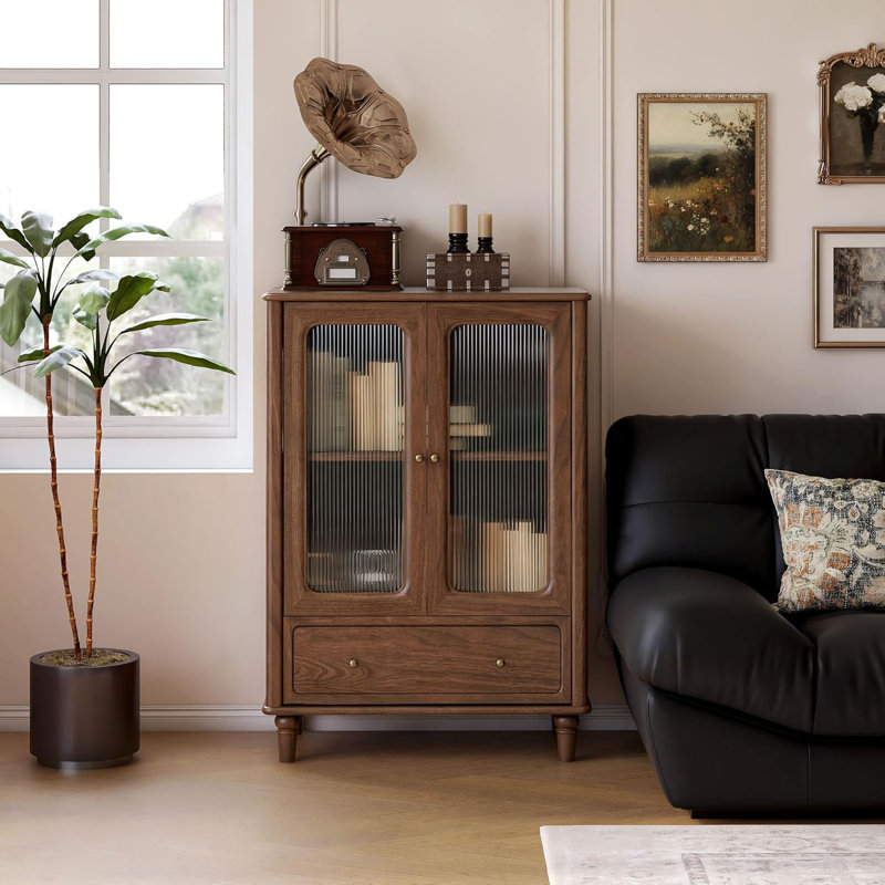 Armoire d'appoint traditionnelle avec rangement à tiroirs en noyer noir massif 31,5 po
