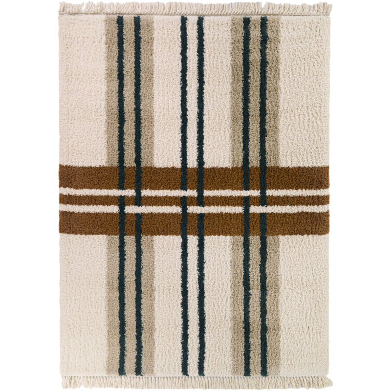 Barnwell Beige Geometric Stripe Area Rug, Rectangle 5'3" x 7'