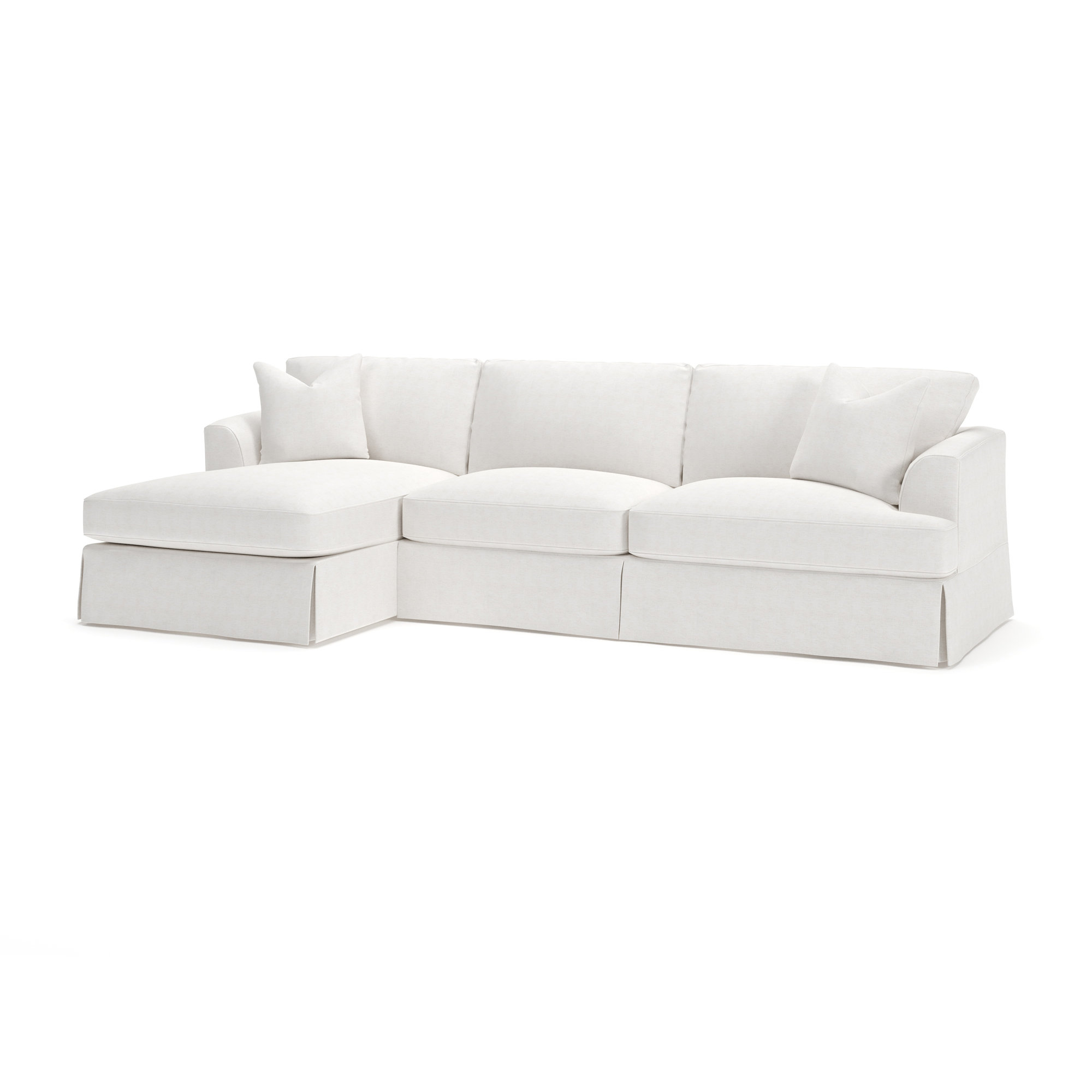 Lucia 128" Wide Down Cushion Sofa & Chaise, Left Hand Facing, Nomad Snow Crypton® Chenille