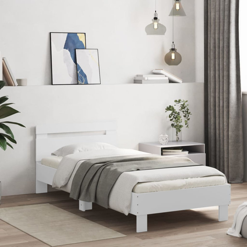 Vidaxl Bed Frame With Headboard Engineered Wood, Single (3'), White