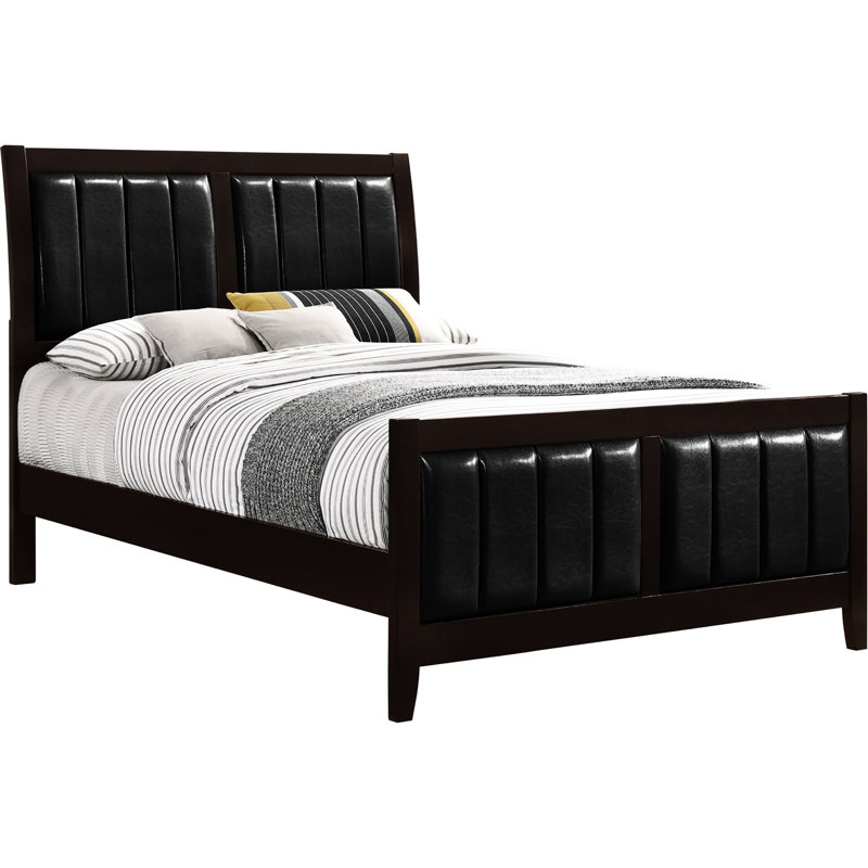 Lit de chambre à coucher avec tête de lit en cappuccino et tête de lit tapissier de style contemporain, Grand lit
