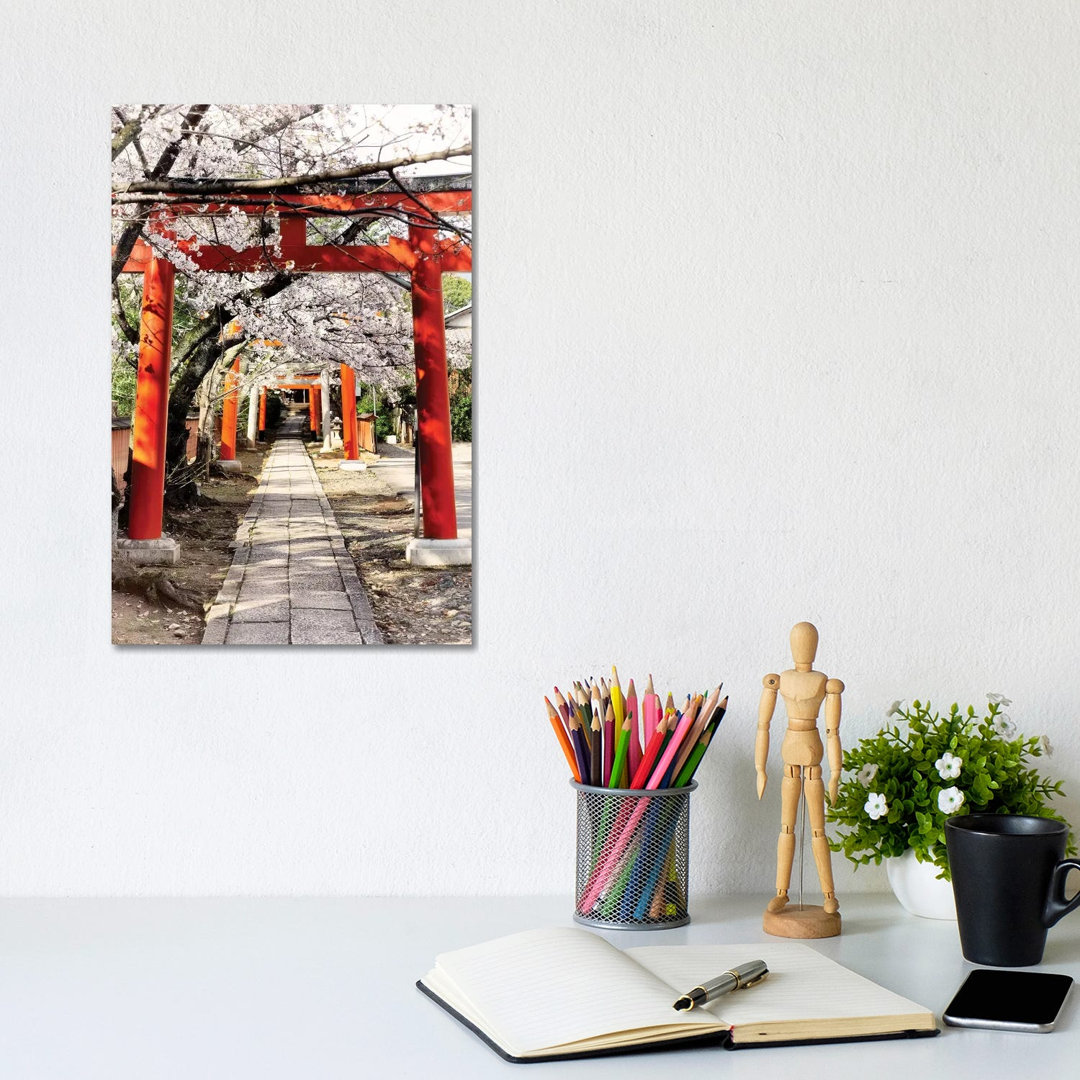 Cherry Blossoms And Torii by Philippe Hugonnard - Wrapped Canvas Print