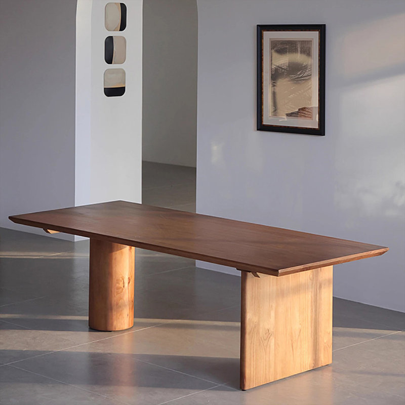 Table de salle à manger rectangulaire en bois massif de couleur noyer clair pour la salle à manger / cuisine