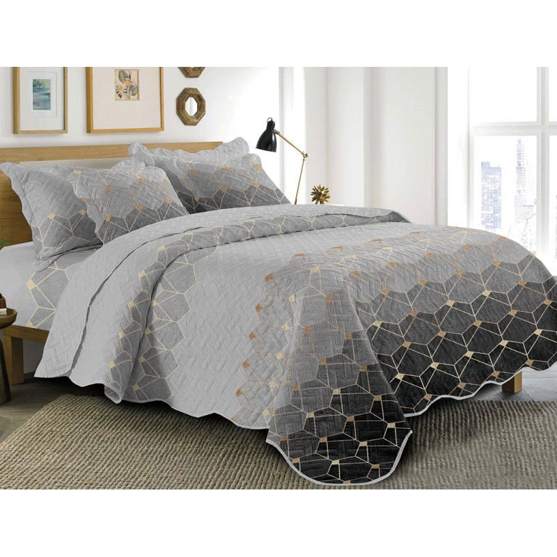 5pcs Quilt Bed Cover Set Reversible Premium Soft Bedspread Coverlet Bedding Set, King Bedspread