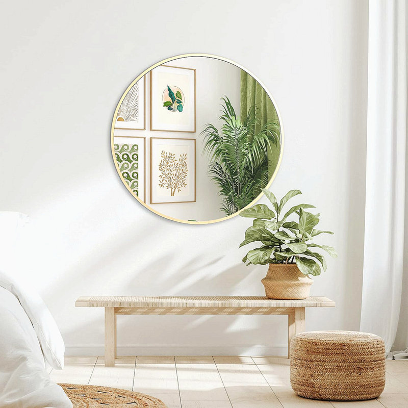 Miroir de salle de bain en métal, 32 po x 32 po, Doré, Rond