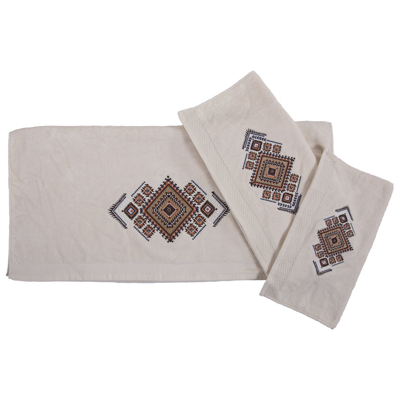 Ensemble de serviettes 3 pièces Aztec, Crème