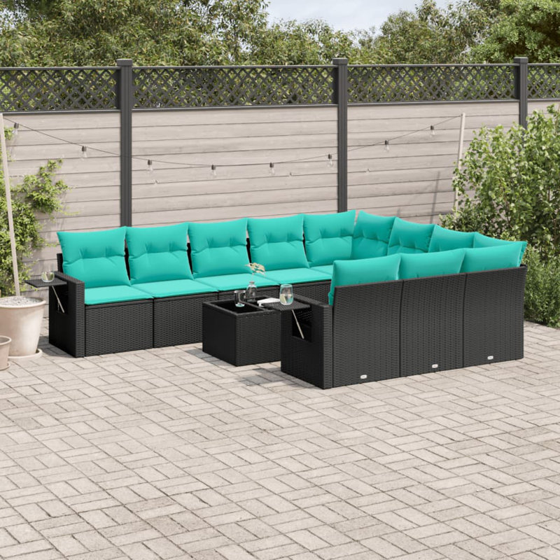  Ensemble de canapé de patio 11 pièces avec coussins en rotin de polyester noir