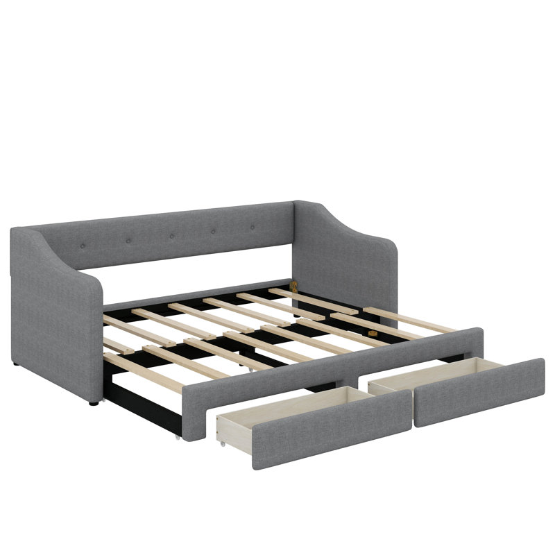 Twin XL  to King Size Upholstered Daybed With Drawers, Gray