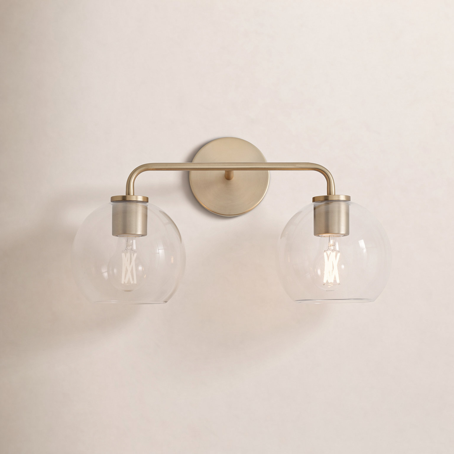 Childerley 2-Light Vanity Light, Satin Brass, Clear
