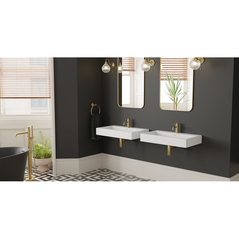 Badeloft 31.4" x 18.8" Rectangular Stone Resin Wall Mounted Bathroom Sink with Overflow WT-06-L-G in Glossy White