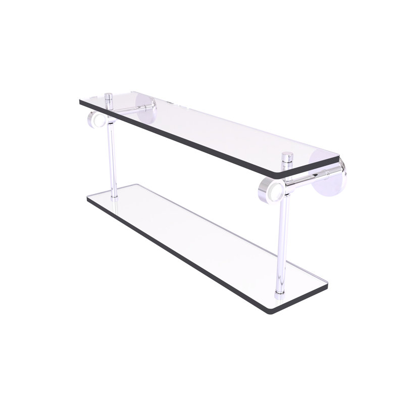 Tablette murale à deux niveaux en verre Margolis, Chrome poli, H 9,2 po x l 16 po x P 5,6 po