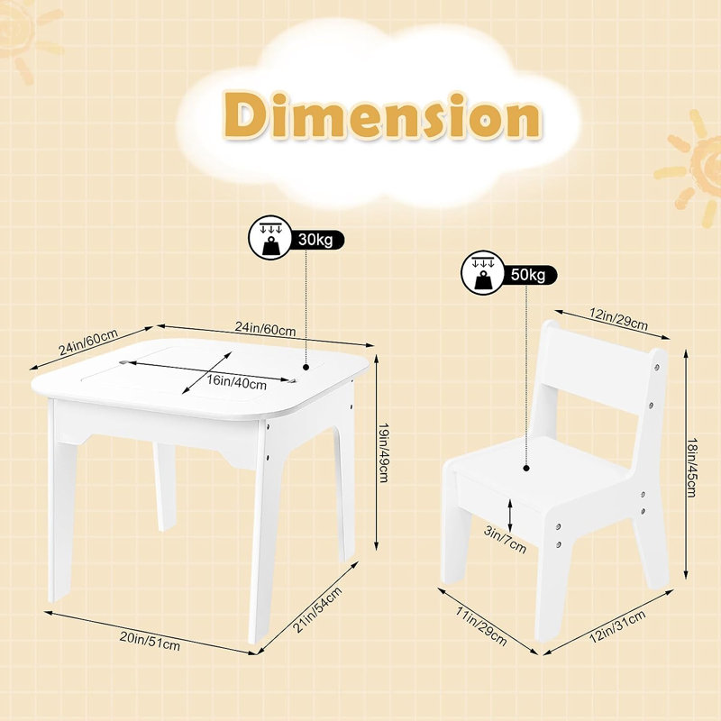 Houchens Kids 3 Piece Square Arts And Crafts Table