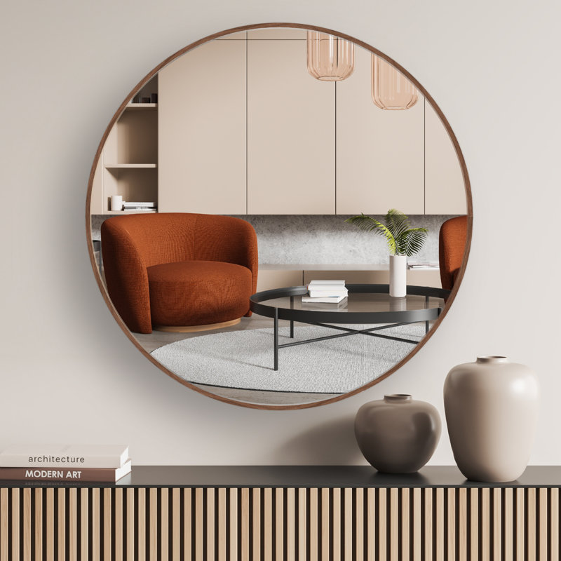 nielsen Jaron Round Wall Mirror, Aluminium, 60 cm H x 60 cm W, Walnut