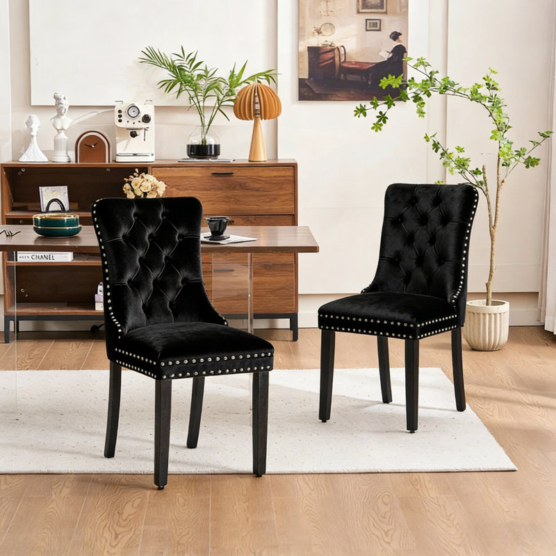 Chaise rembourrée en velours, Noir