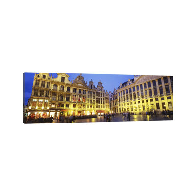 Grand Place (Grote Markt) At Night, Brussels, Belgium - Wrapped Canvas Panoramic Print