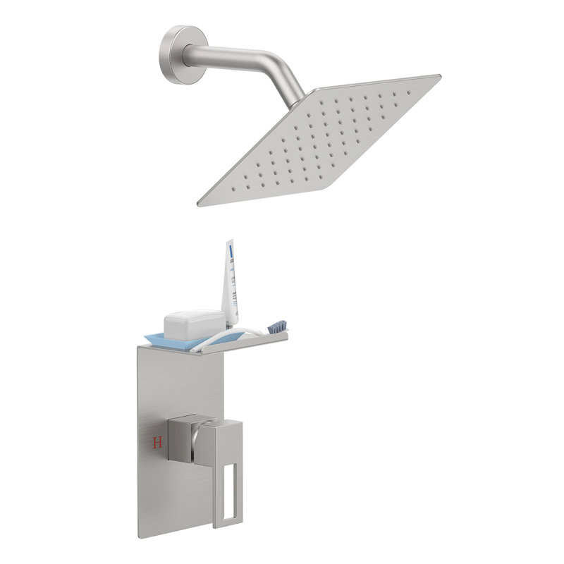 Shower Faucet With Storage Rack 8-Inch Rain Shower Head Shower Decoration Kit With Single Spray Shower Head Shower Faucet Set Complete Brushed Nickel